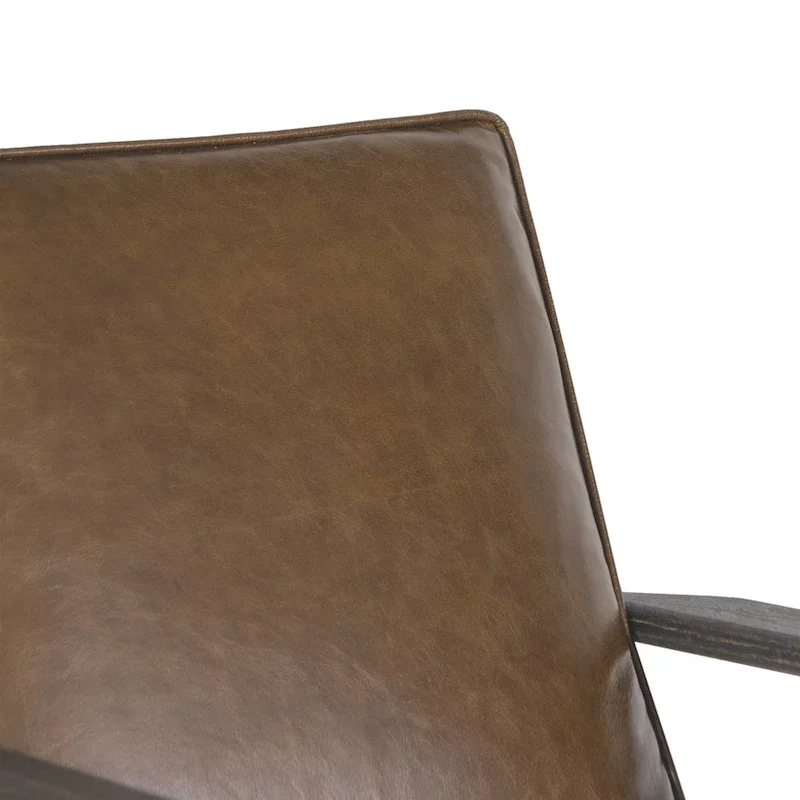 Handcrafted Amber Accent Chair with Slatted Mango Wood, Buffalo Leather Cushions, and Angled Legs - Image 9