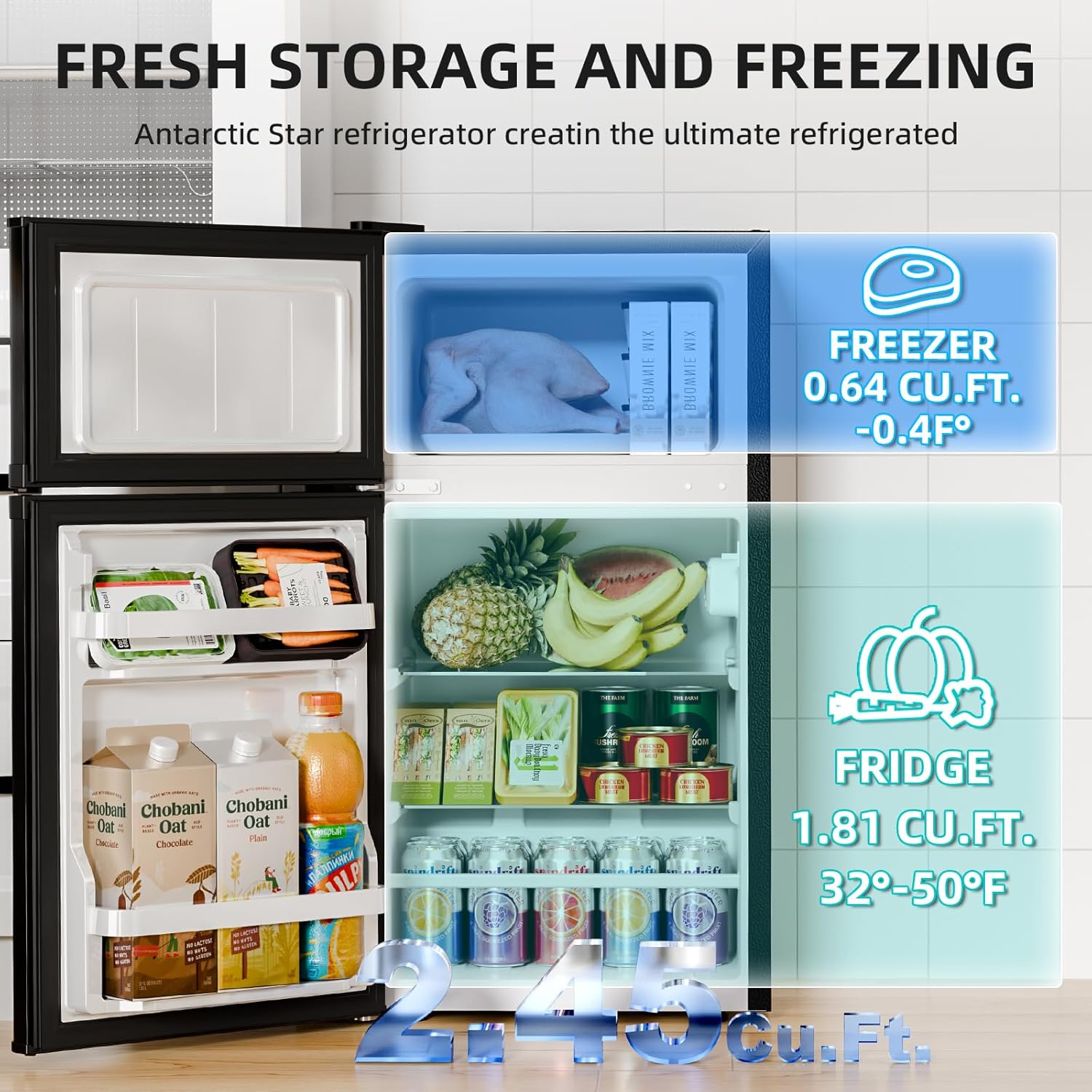Kismile 2.45 Cu.Ft Mini Fridge with Freezer RE5870 - Image 3