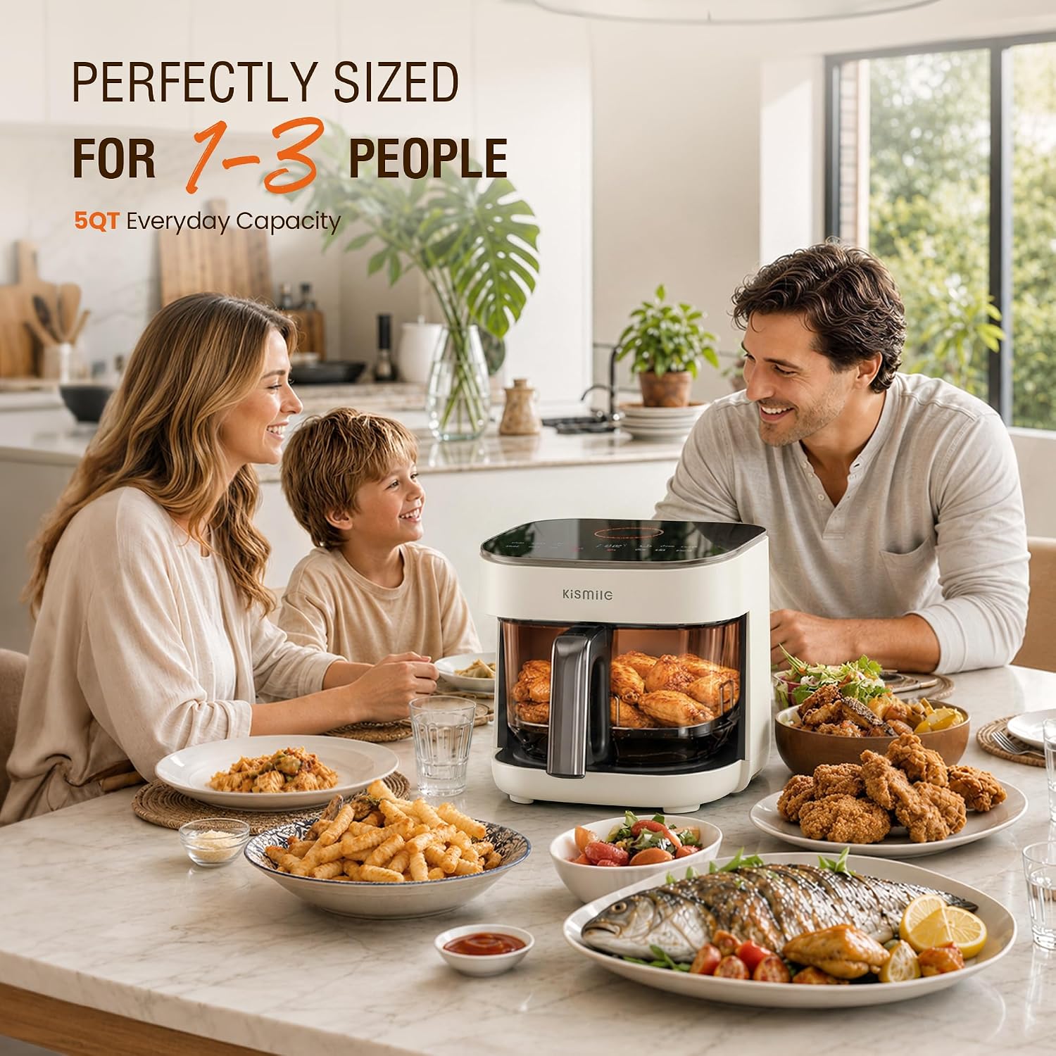 Kismile 8-in-1 AeroLucen 5 QT Glass Air Fryer with Clear Borosilicate Glass Basket AF9310 - Image 13