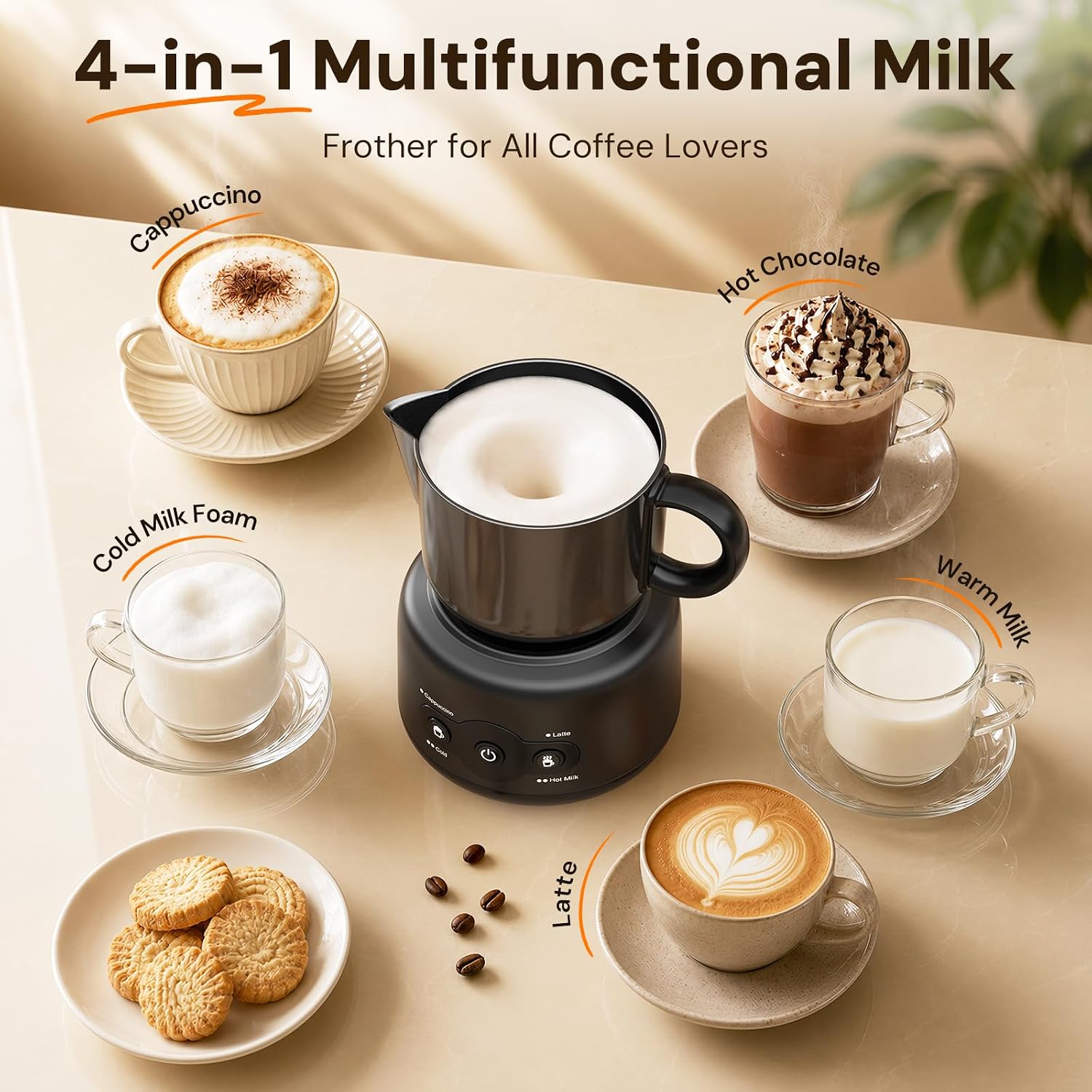 Kismile Milk Frother, 4-in-1 Electric Milk Frother and Steamer MI17012H2 - Image 3
