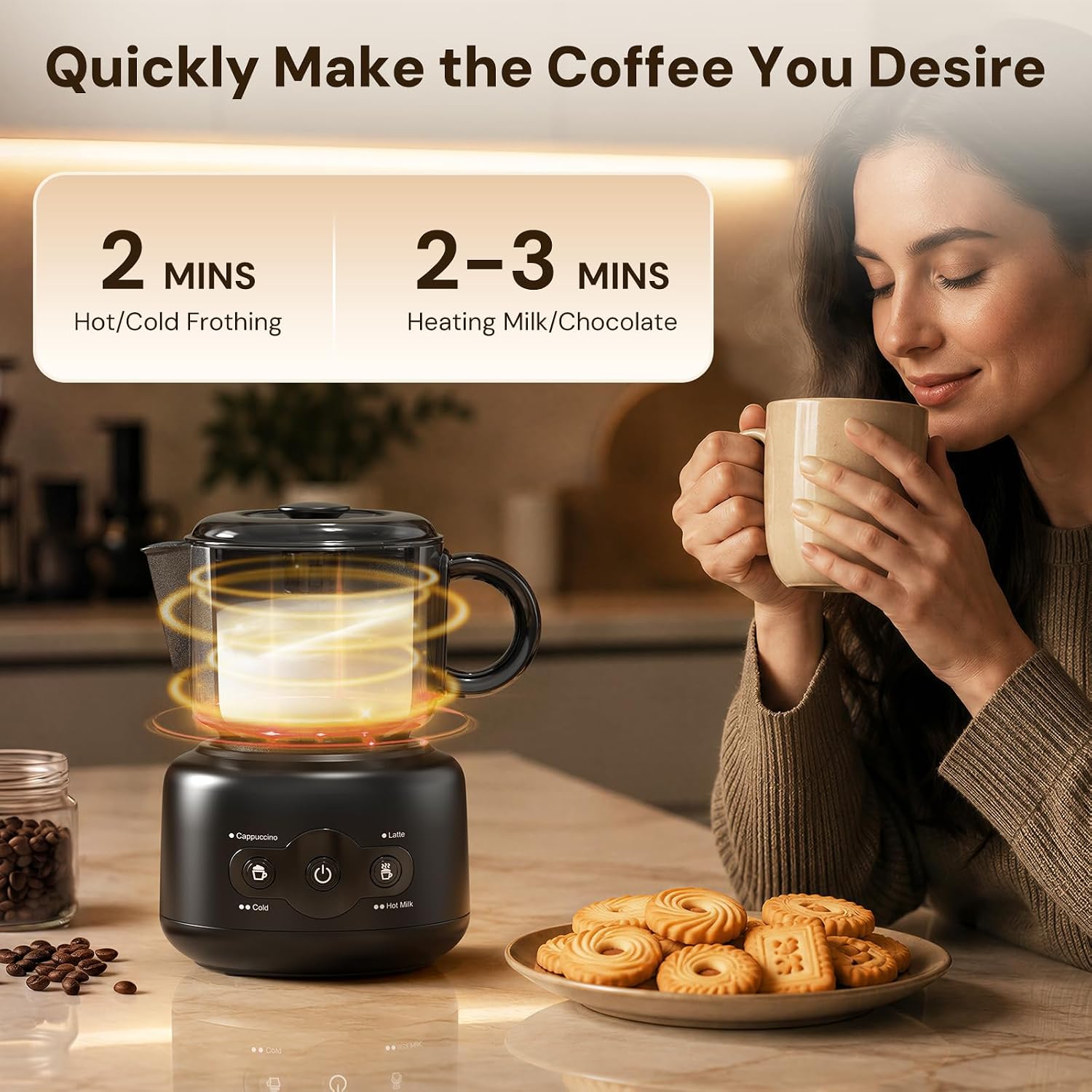 Kismile Milk Frother, 4-in-1 Electric Milk Frother and Steamer MI17012H2 - Image 7