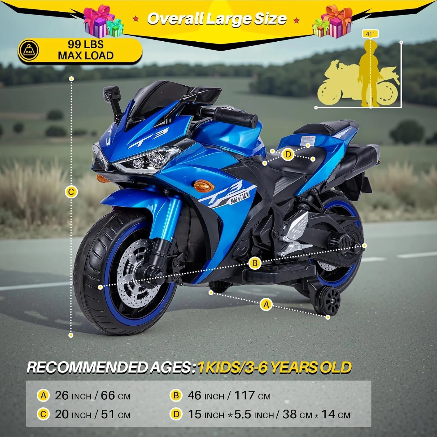 2 Seats Electric Dirt Bike Motorcycle for Kid 3 - 8, 12V Kids Motorcycle with Manual Throttle, Lighting Wheels, Music Function, Max Load 99 lb (Blue) - Image 9