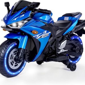 2 Seats Electric Dirt Bike Motorcycle for Kid 3 - 8, 12V Kids Motorcycle with Manual Throttle, Lighting Wheels, Music Function, Max Load 99 lb (Blue)