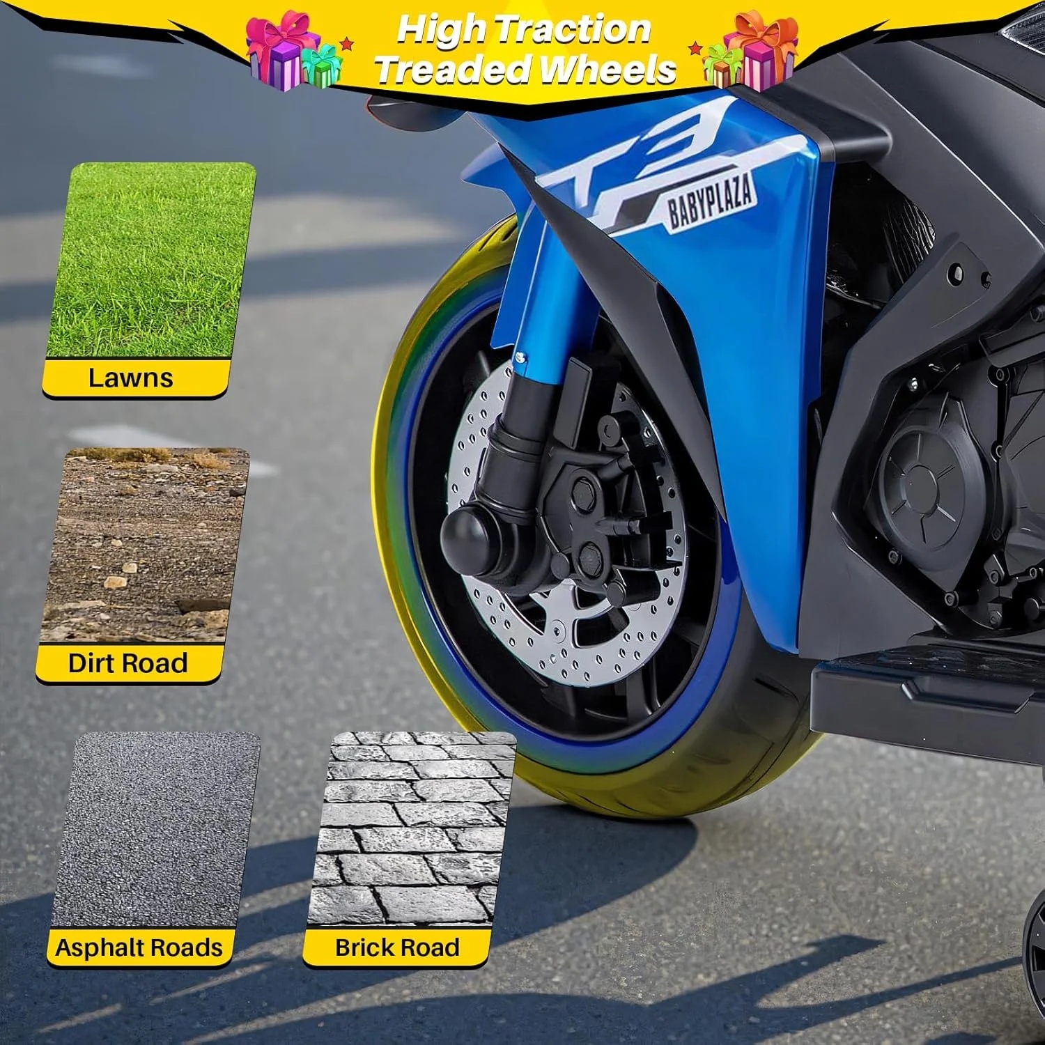 2 Seats Electric Dirt Bike Motorcycle for Kid 3 - 8, 12V Kids Motorcycle with Manual Throttle, Lighting Wheels, Music Function, Max Load 99 lb (Blue) - Image 11